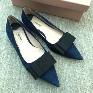 Miu Miu Ballerina Flats in Dark Blue Suede SZ 38